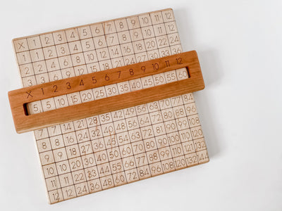Wooden multiplication board for first and second graders.